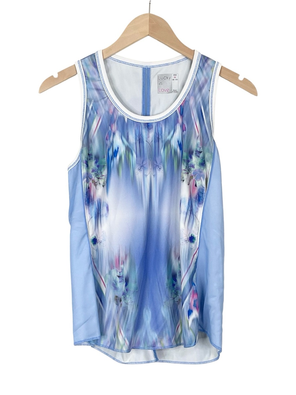 Lucky In Love Blue Printed Tank Top Size Medium
